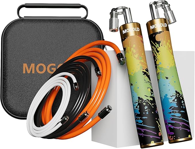 Weighted Jump Rope for Men Women -Interchangeable 1/5lb 1/4lb 1/2lb Heavy jump ropes - 360 Degree Spin - Length Adjustable,Ergonomics Leather Grip Skipping Rope for Fitness Weight Loss & More