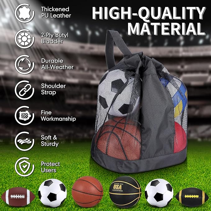 Sratte 6 Pcs Sports Balls Set for Kids Teens Adults Official Size Football Soccer Basketball with Pump Sports Equipment Bag for Youth Training Practice Gift Back to School