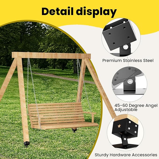 4 Pack Adjustable Swing Brackets, Heavy Duty Stainless Steel Swing Set Kit for 4"x4"(Actual 3.5"x3.5") Wood Post,Protects Wood Legs,Enhances Stability, Suitable for Outdoor Patio, Garden, Black