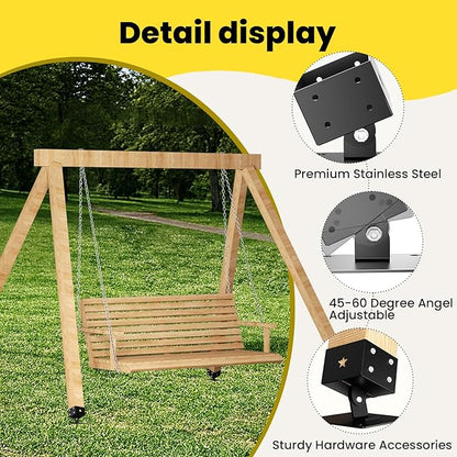 4 Pack Adjustable Swing Brackets, Heavy Duty Stainless Steel Swing Set Kit for 4"x4"(Actual 3.5"x3.5") Wood Post,Protects Wood Legs,Enhances Stability, Suitable for Outdoor Patio, Garden, Black