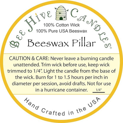 100% Pure Beeswax Pillar Candle (3" x 6") | Natural Beeswax Candles | Soy, Paraffin & Fragrance Free | Handmade in The USA