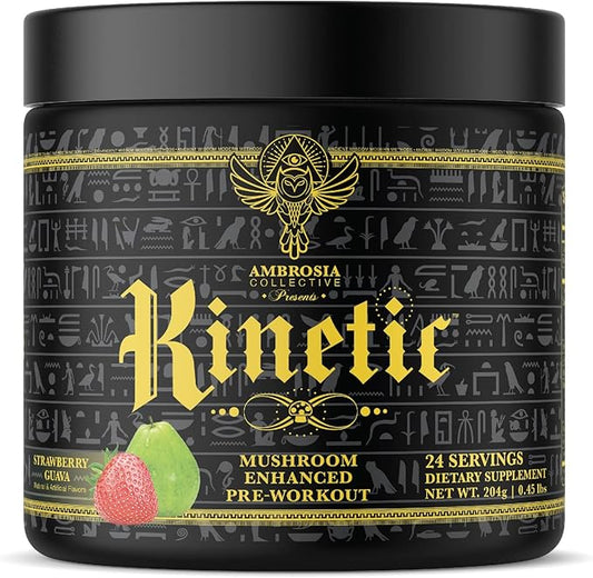 Ambrosia Kinetic Organic Preworkout, Mushroom Enhanced Natural Pre Workout Supplement, Nootropic