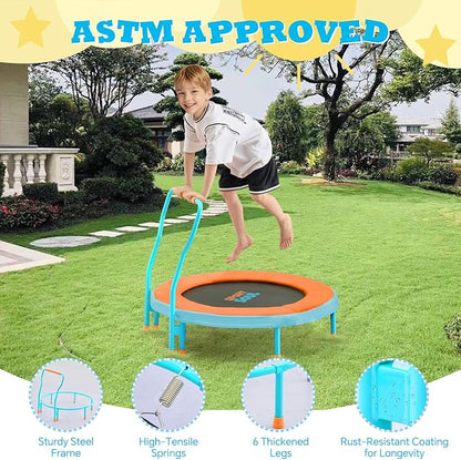 SPORTSOUL Mini Trampoline for Kids 3-6 with Super Safe Foam Handle Bar, 3ft Toddler Trampoline Indoor with No-Gap Cover for Indoor and Outdoor