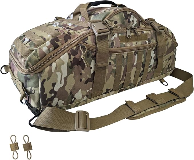 65L Large Duffle Bag, 3-in-1 Tactical Backpack MOLLE Pack for Sports, Gym, Outdoor, CP