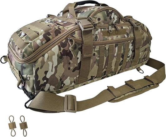 65L Large Duffle Bag, 3-in-1 Tactical Backpack MOLLE Pack for Sports, Gym, Outdoor, CP