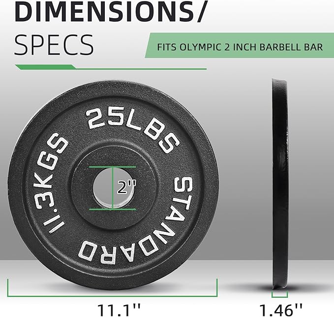 Olympic Cast Iron 2-Inch Weight Plate for Strength Training & Weightlifting, Home Gym, Multiple Weights Available