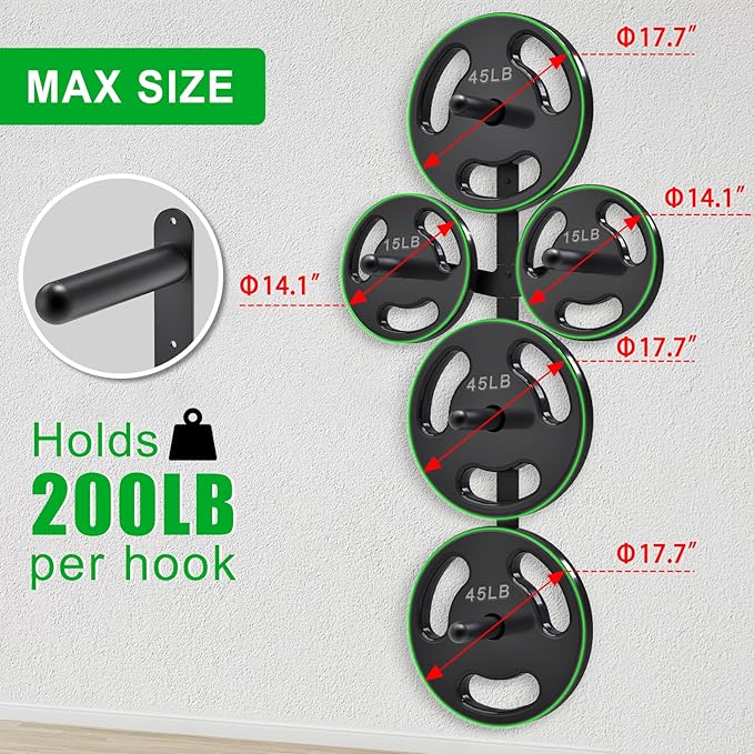 "Kipika Weight Plate Storage Rack - Wall Mounted Weight Plate Holder with Durable Steel Construction Organizer for Olympic Plates, 1000lb Capacity, Space-Saving for Home Gym"