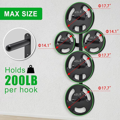 "Kipika Weight Plate Storage Rack - Wall Mounted Weight Plate Holder with Durable Steel Construction Organizer for Olympic Plates, 1000lb Capacity, Space-Saving for Home Gym"