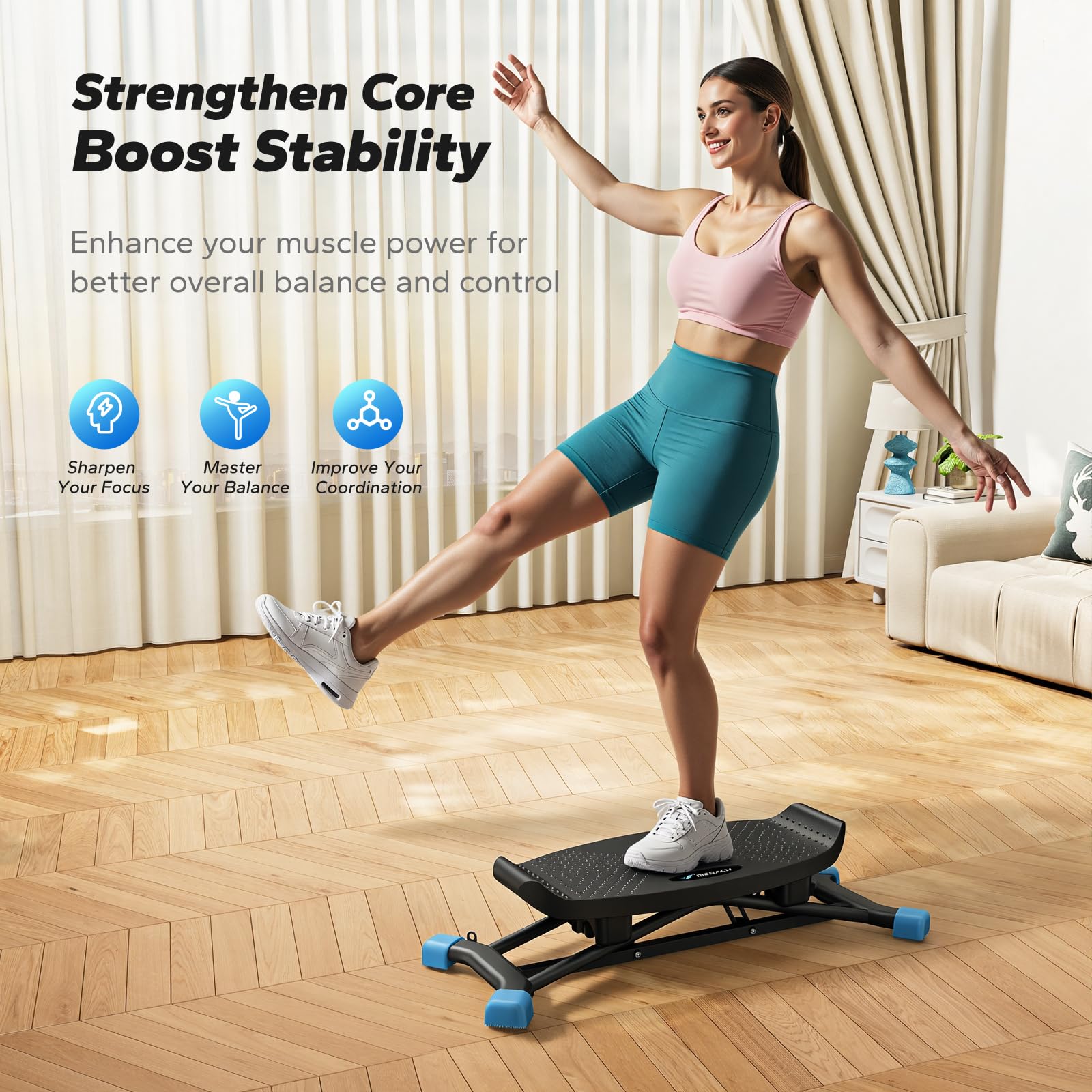 MERACH Balance Board for Adults, Rocking Stepper with Resistance Bands