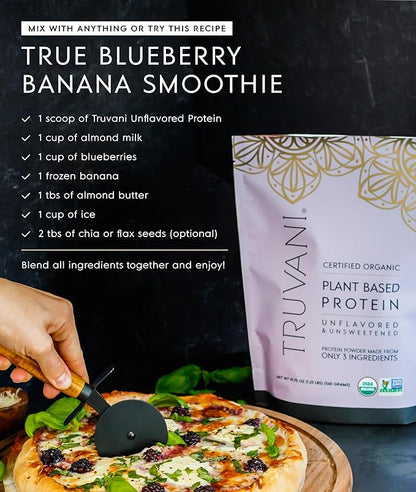 Truvani Vegan Pea Protein Powder | Unflavored | 20g Organic Plant Based Protein | 10 Servings | Keto | Gluten & Dairy Free | Low Carb | No Added Sugar