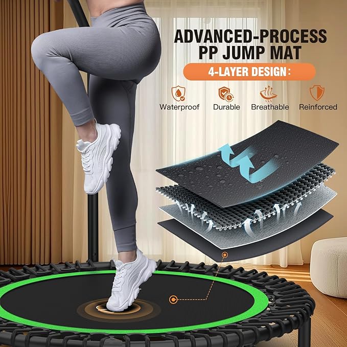 ANCHEER 40" Foldable Mini Trampoline,Max Load 450lbs/550lbs Indoor Trampoline,with 4 Level Adjustable Foam Handle and Resistance Bands,Adult Exercise Trampoline for Home, Garden, and Gym