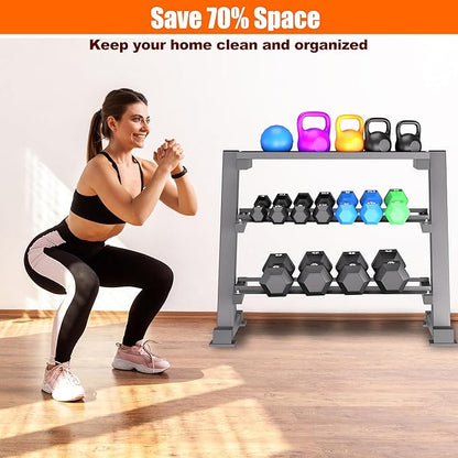 3 Tier Dumbbell Rack, 1200LBS Adjustable Weight Rack for Home Gym, Heavy Duty Dumbbell Holder for Kettlebell & Free Weights Storage Organizer, Dumbbell Rack Stand Only