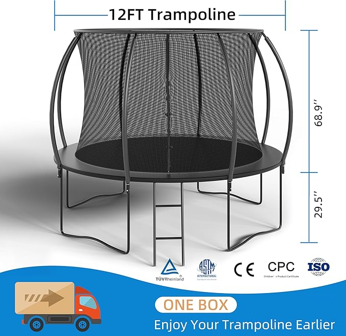 Trampoline 12FT 14FT Enclosure Net Outdoor Jump for Kids and Adults Round ASTM Approved Heavy-Duty Bounce Mat with Enhanced Weight Capacity