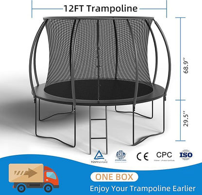 Trampoline 12FT 14FT Enclosure Net Outdoor Jump for Kids and Adults Round ASTM Approved Heavy-Duty Bounce Mat with Enhanced Weight Capacity
