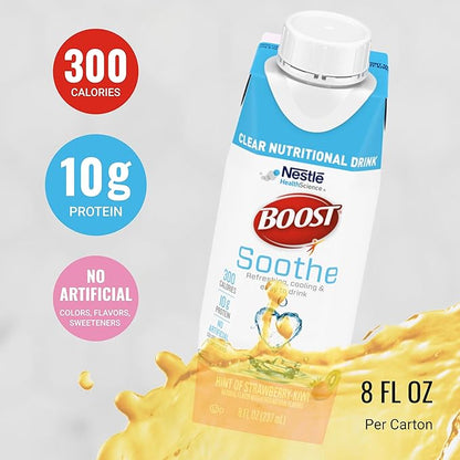 BOOST Soothe Clear Nutritional Drink ??Cooling sensation - 300 Calories - 10 g Protein from Whey Protein Isolate - Hint of Strawberry Kiwi Flavor - 8 fl oz (Pack of 24)