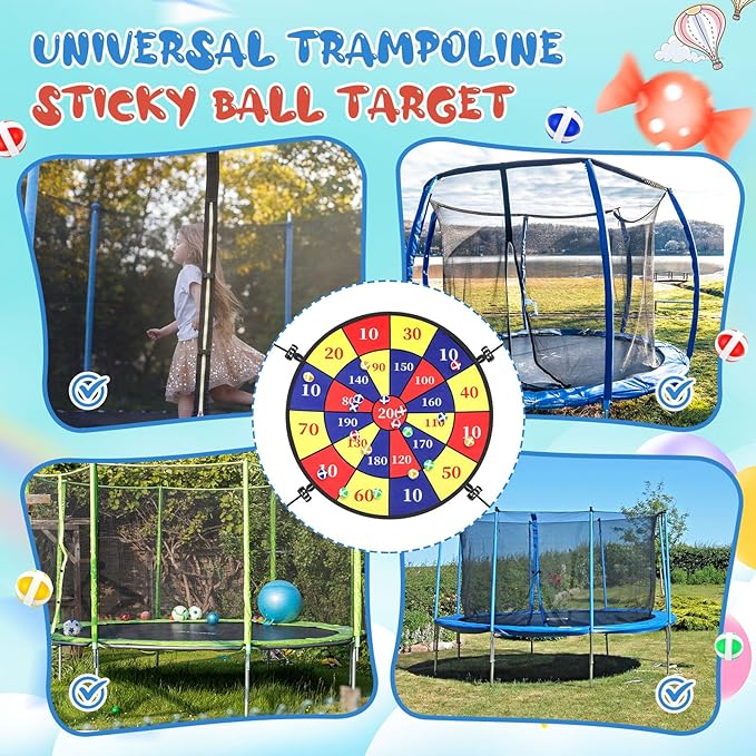 29" Dart Board Game Trampoline Accessories, Toss Game Dartboard with 20 Sticky Balls, Indoor & Outdoor Trampoline, Sport Fun Party Play Toys for Birthday Gifts