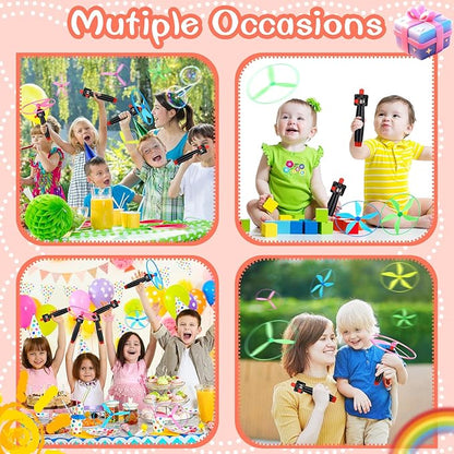 24 Pcs Flying Saucer Flying Disc Toy Helicopter Toy Disco Flyers Include 8 String Launchers and 16 Flying Saucer Flying Disc Launcher Flying Toys Little Teens Outdoor Activity Birthday Favors