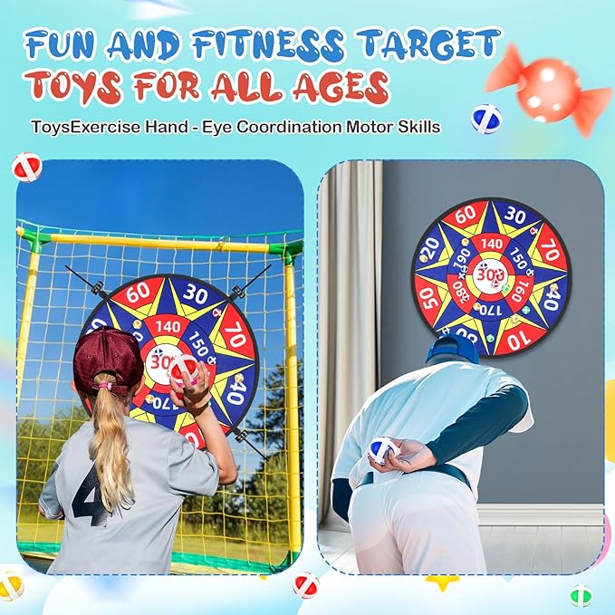29" Dart Board Game Trampoline Accessories, Toss Game Dartboard with 20 Sticky Balls, Indoor & Outdoor Trampoline, Sport Fun Party Play Toys for Birthday Gifts