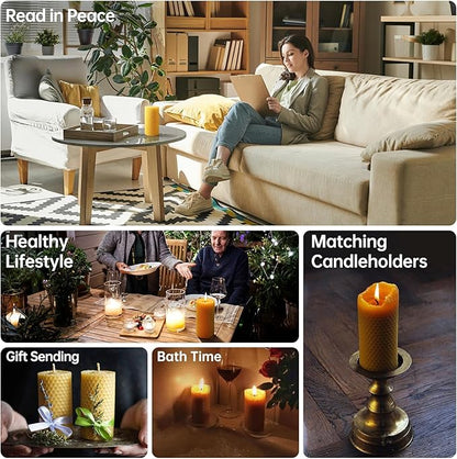 8 Packs Hand-Rolled Beeswax Candles, Handcrafted Honeycomb Beeswax Pillar Candles, Natural Bee Farm Gifts for Candle Lovers,Home Decor, Air Purify (2x4 in)