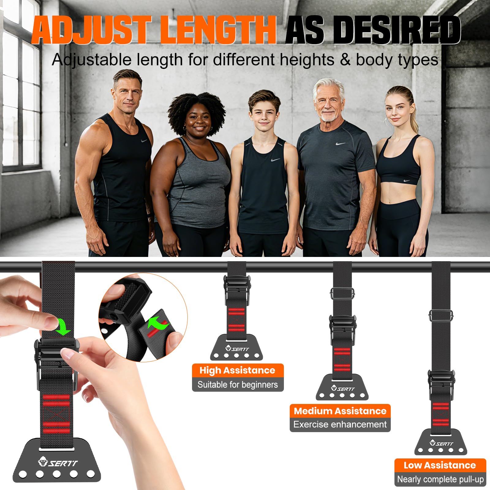 SERTT Adjustable Pull Up Assistance Band, Heavy Duty Assisted Pull Up Bands Support 375lbs, Upgrade