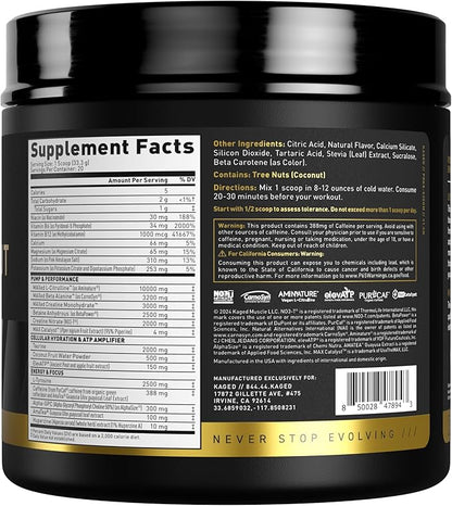 Kaged Pre Workout Powder Pre-Workout Elite for Men & Women, High Stimulant for Energy, Focus, Pumps, L-Citrulline, Beta Alanine, Creatine & 388mg of Organic Caffeine, Orange Mango
