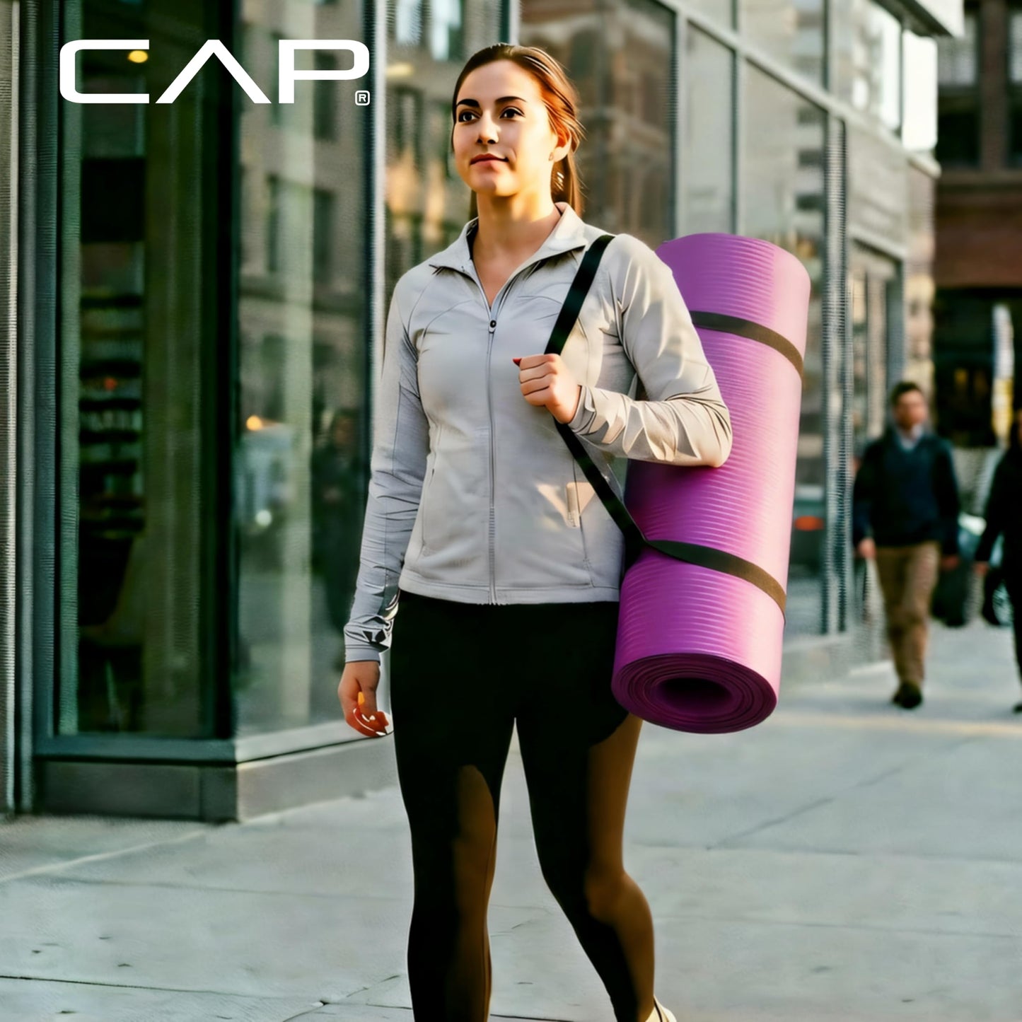 CAP Barbell Yoga Mat 1" Thick with Carrying Strap - High Density Exercise Mat for Yoga, Pilates