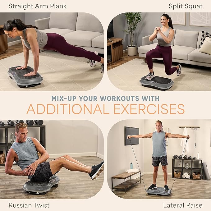 Lifepro Waver Vibration Plate Exercise Machine for Lymphatic Drainage, Muscle Activation, Full-Body Workout Vibrating Platform with Loop Bands, Fitness Equipment for Strength Toning & Fat Loss