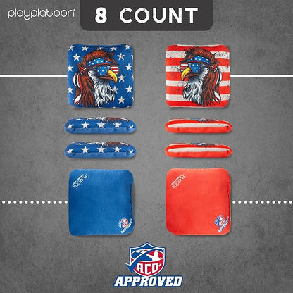 Play Platoon Cornhole Bags Set of 8 Regulation Professional Corn Hole Bean Bags ACO Approved, Competition Weight, Slick and Stick