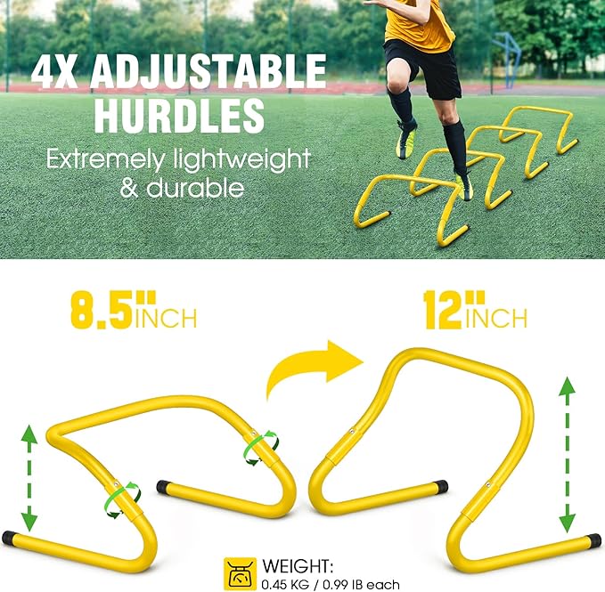 Agility Ladder Speed Training Equipment Set-20ft Agility Ladder,12 Soccer Cones,4 Hurdles, Jump Rope, Running Parachute| Basketball Football Soccer Training Equipment for Kids Youth Adults