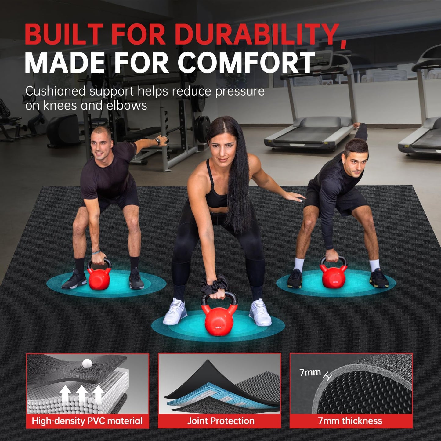 GymCope Large Exercise Mat for Home Workouts, 12x6/10x6/9x6/8x6/7x5/6x4 ft