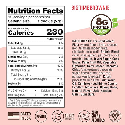 Lenny & Larry's The Complete Cookie, Big Time Brownie, Soft Baked, 8g Plant Protein, Vegan, Non-GMO, 2 Ounce Cookie (Pack of 12)