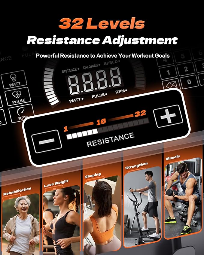 Elliptical Machine, Elliptical Exercise Machine for Home with Hyper-Quiet Magnetic Drive System, Elliptical Trainer with 32 Resistance Levels, Large LED Monitor