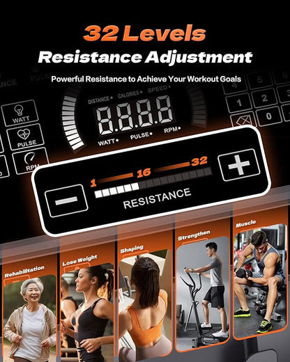 Elliptical Machine, Elliptical Exercise Machine for Home with Hyper-Quiet Magnetic Drive System, Elliptical Trainer with 32 Resistance Levels, Large LED Monitor