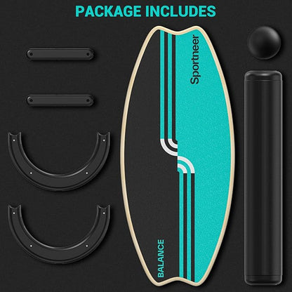 Sportneer Balance Board - 7 Modes Wobble Board with Adjustable Stoppers - Exercise Balancing Stability Trainer for Improve Balance, Surf Trainer & Physical Therapy - Roller and 2.8'' Ball Included