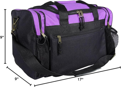 DALIX 17" Duffle Bag Dual Front Mesh Pockets (Black Gold Gray Dark Green Navy Blue Maroon Royal Blue Orange Pink Purple Red White