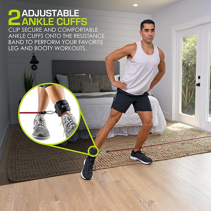 ProsourceFit Single Stackable Resistance Bands with Door Anchor and Exercise Guide, 5-8 LB, Heavy Duty Fitness Tube for Full-Body Exercises and Home Workouts, Green