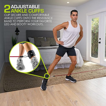 ProsourceFit Single Stackable Resistance Bands with Door Anchor and Exercise Guide, 5-8 LB, Heavy Duty Fitness Tube for Full-Body Exercises and Home Workouts, Green