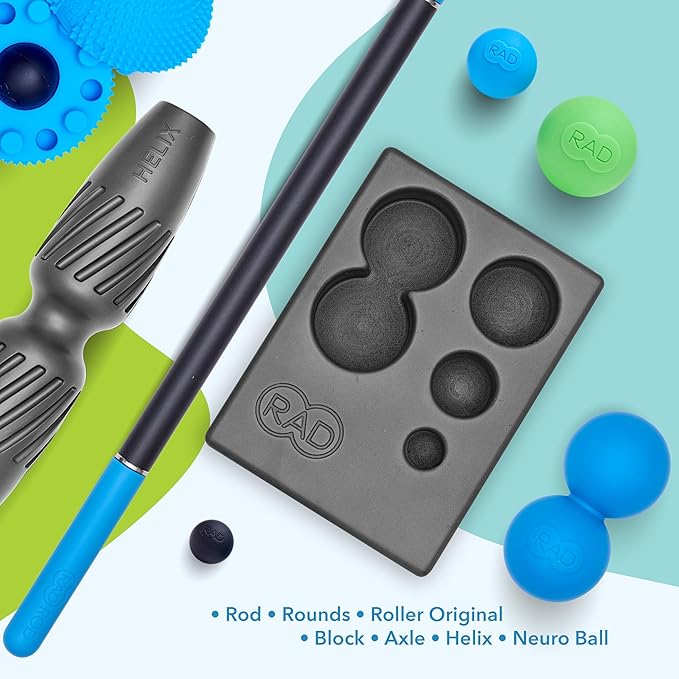 RAD All-in Complete Myofascial Release and Muscle Recovery Set - Includes Exercise Foam Rollers, Multi-Use Yoga Block, Peanut & Massage Balls, Neuro Ball Foot Roller, and Massage Stick