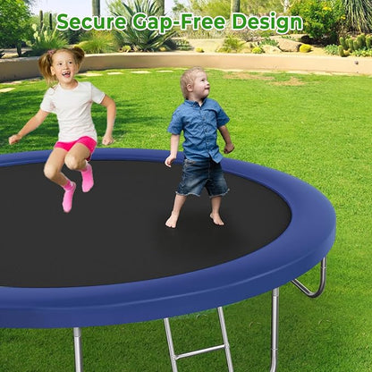 12FT 14FT Trampoline with Slide and Swings, ASTM Approved Outdoor Trampoline with Basketball Hoop and Ladder, Capacity for 5-7 Kids and Adults