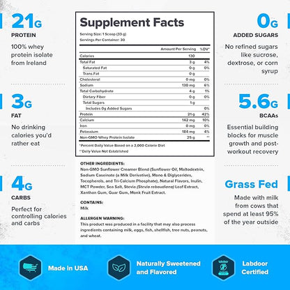 LEGION Whey+ Protein Whey Isolate from Grass Fed Cows - Whey Protein Isolate Powder Low Calorie, Non-GMO, Sugar Free, Lactose and Gluten Free, All Natural Protein Powder for Men & Women, (30 Servings)