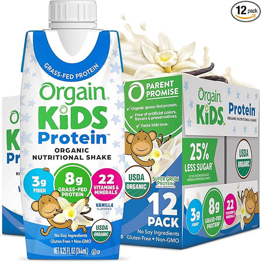 Orgain Organic Kids Protein Nutritional Shake, Vanilla - 8g of Protein, 22 Vitamins & Minerals