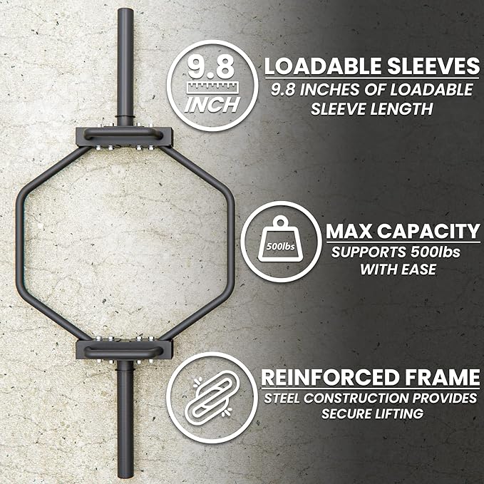 Synergee 20kg and 25kg Chrome or Black Olympic Hex Barbell Trap Bar with Rotating, Flat or Raised Handles for Squats, Deadlifts, Shrugs.