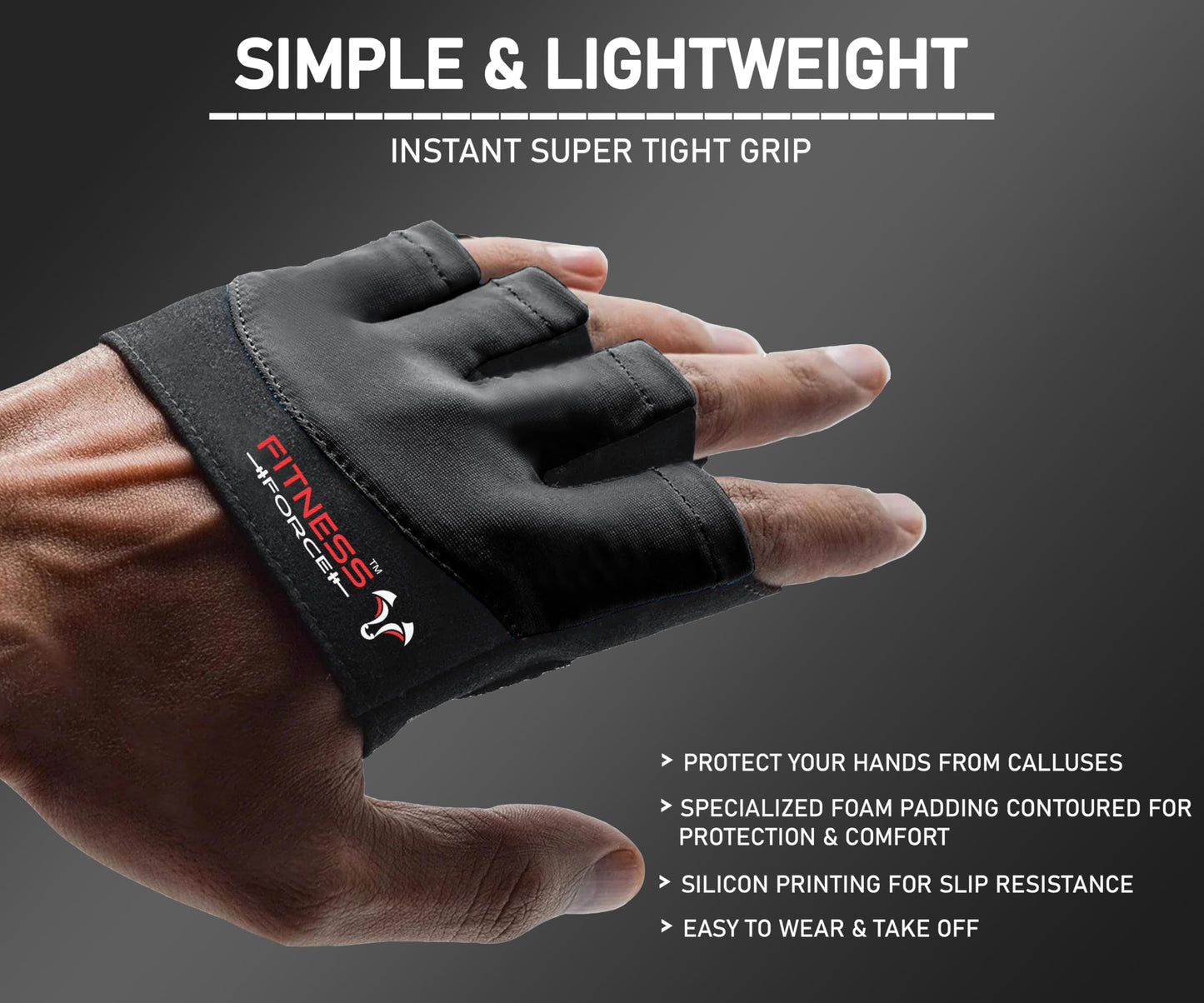 FITNESS FORCE Workout Gloves for Men & Women Partial Weight Lifting Non-Slip Gym Gloves, Lifting