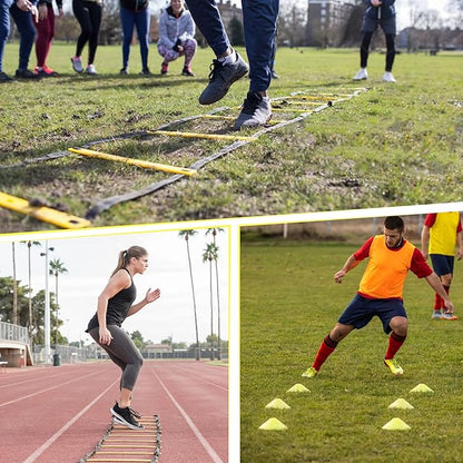 20ft Sports Agility Ladder for Men Women and Kids, Speed Youth Soccer Agility Training Equipment for Football, Exercise, Tennis, Legs Workout with Speed Parachute, Cones and Carry Bag