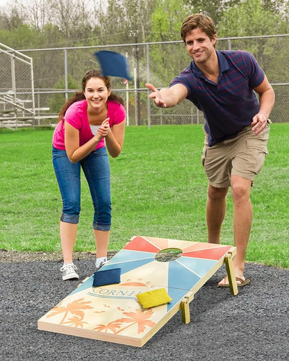 Cornhole and Tic Tac Toe 2 in 1 Game, 3x2 Feet Portable Cornhole Board Set of 2, Outdoor Yard Games for Adults and Family, Solid Wooden Cornhole with 10 Bean Bags