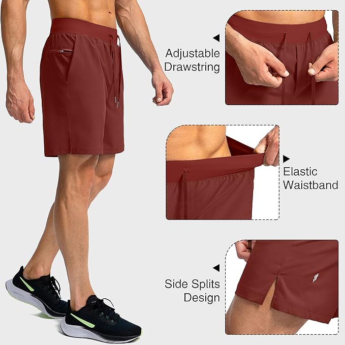 Men's Running Shorts with Zipper Pockets 9 Inch/ 7 Inch / 5 Inch Lightweight Quick Dry Gym Workout Athletic Shorts for Men(7 Inch)