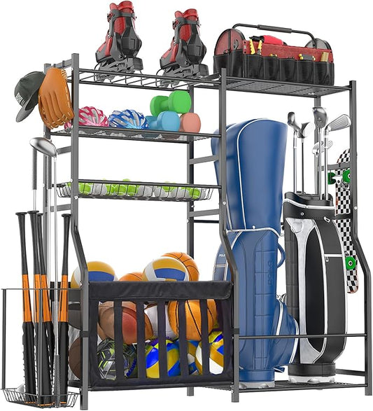Garage Sports Equipment Organizer, Strong Load Bearing Golf Bag Organizer, Multi Use Golf Ball Rack