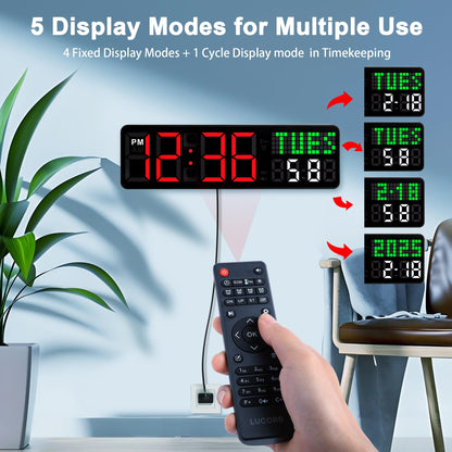 Home Gym Timer, 12'' Interval Workout Clock with Seconds | Remote Control | 5 Display Modes, 4