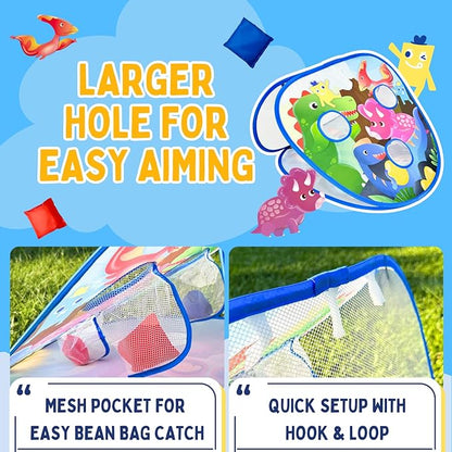 2 in-1 Dinosaur and Spaceship-Themed 27-inch Bean Bag Toss Game Set for for 1-2 Players, Backyard Games, Family Party, Birthday, for Toddlers Ages 3 4 5 6 Year Old- Amazon Exclusive