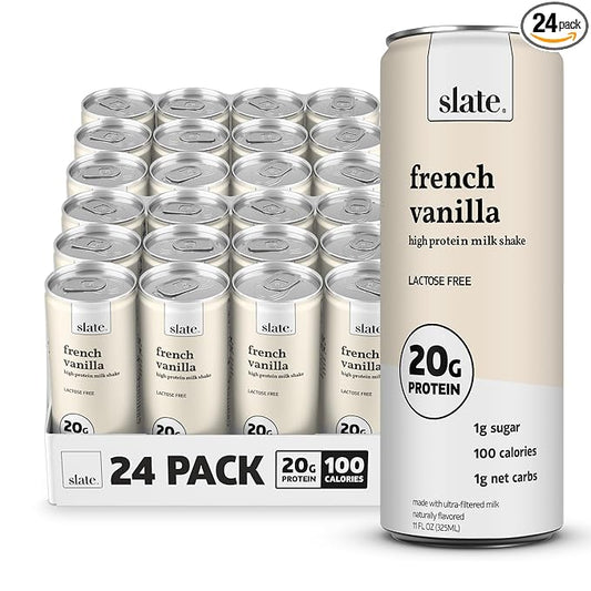 Slate Milk - High Protein Milk Shake - French Vanilla - Lactose Free, 20g Protein, 1g Sugar, 100
